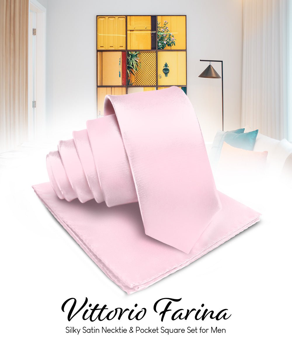 Vittorio Farina Men's Satin Necktie & Pocket Square - Suits You Sir - Pink -