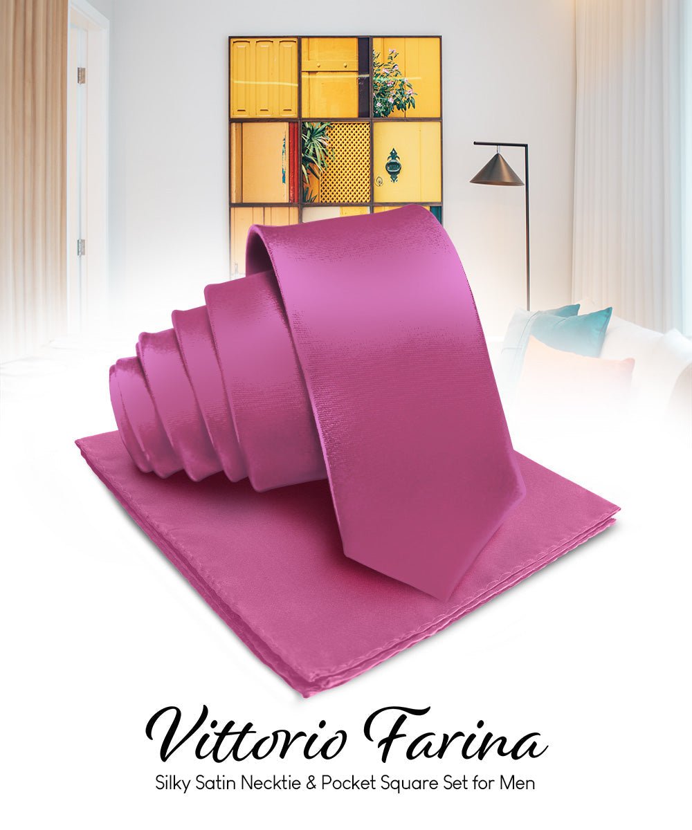 Vittorio Farina Men's Satin Necktie & Pocket Square - Suits You Sir - Plum -