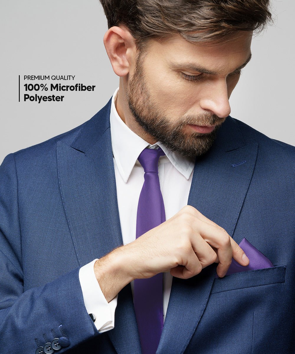 Vittorio Farina Men's Satin Necktie & Pocket Square - Suits You Sir - Purple -