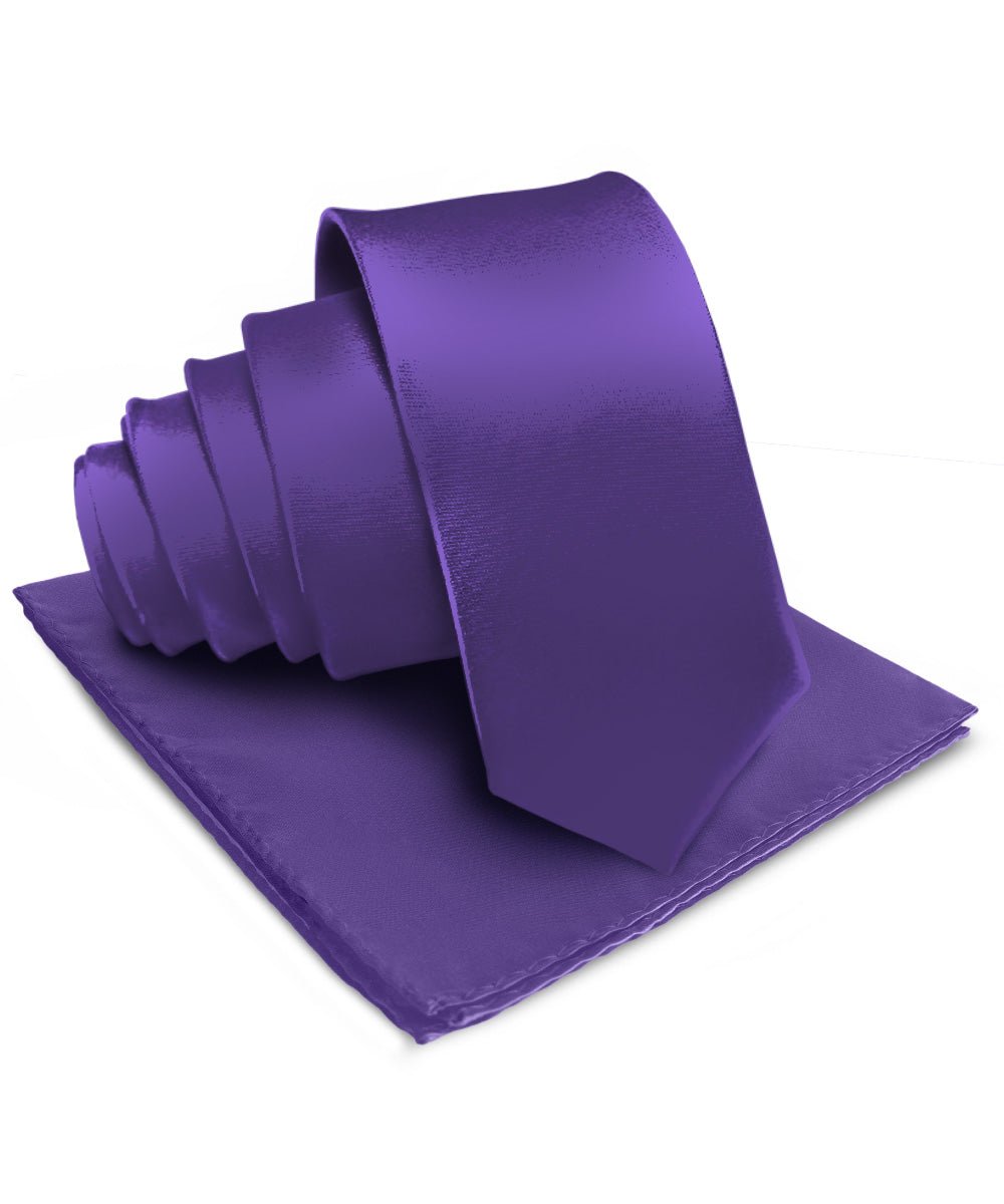 Vittorio Farina Men's Satin Necktie & Pocket Square - Suits You Sir - Purple -
