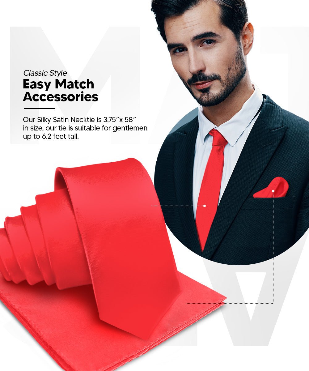 Vittorio Farina Men's Satin Necktie & Pocket Square - Suits You Sir - Red -