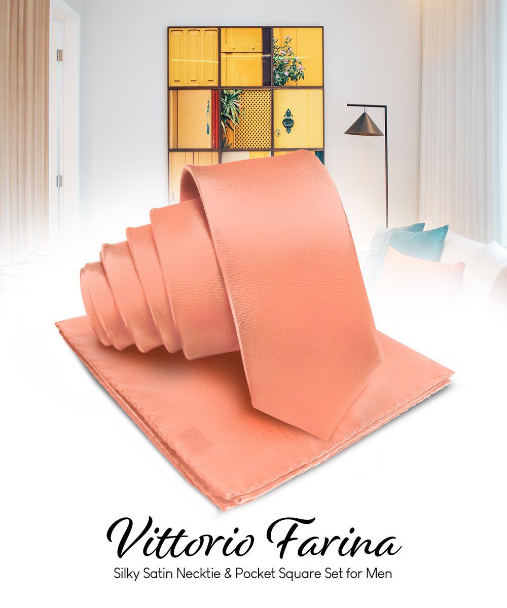 Vittorio Farina Men's Satin Necktie & Pocket Square - Suits You Sir - Rose Gold -