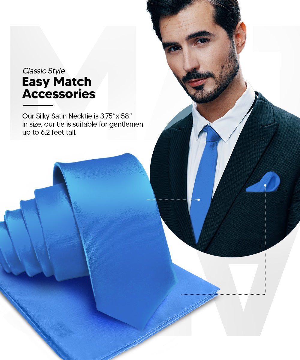 Vittorio Farina Men's Satin Necktie & Pocket Square - Suits You Sir - Royal Blue -