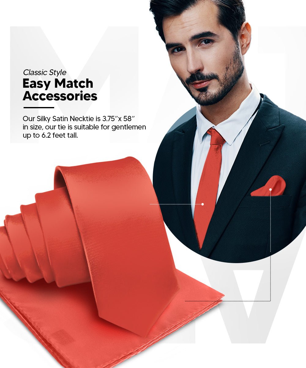 Vittorio Farina Men's Satin Necktie & Pocket Square - Suits You Sir - Rust Red -