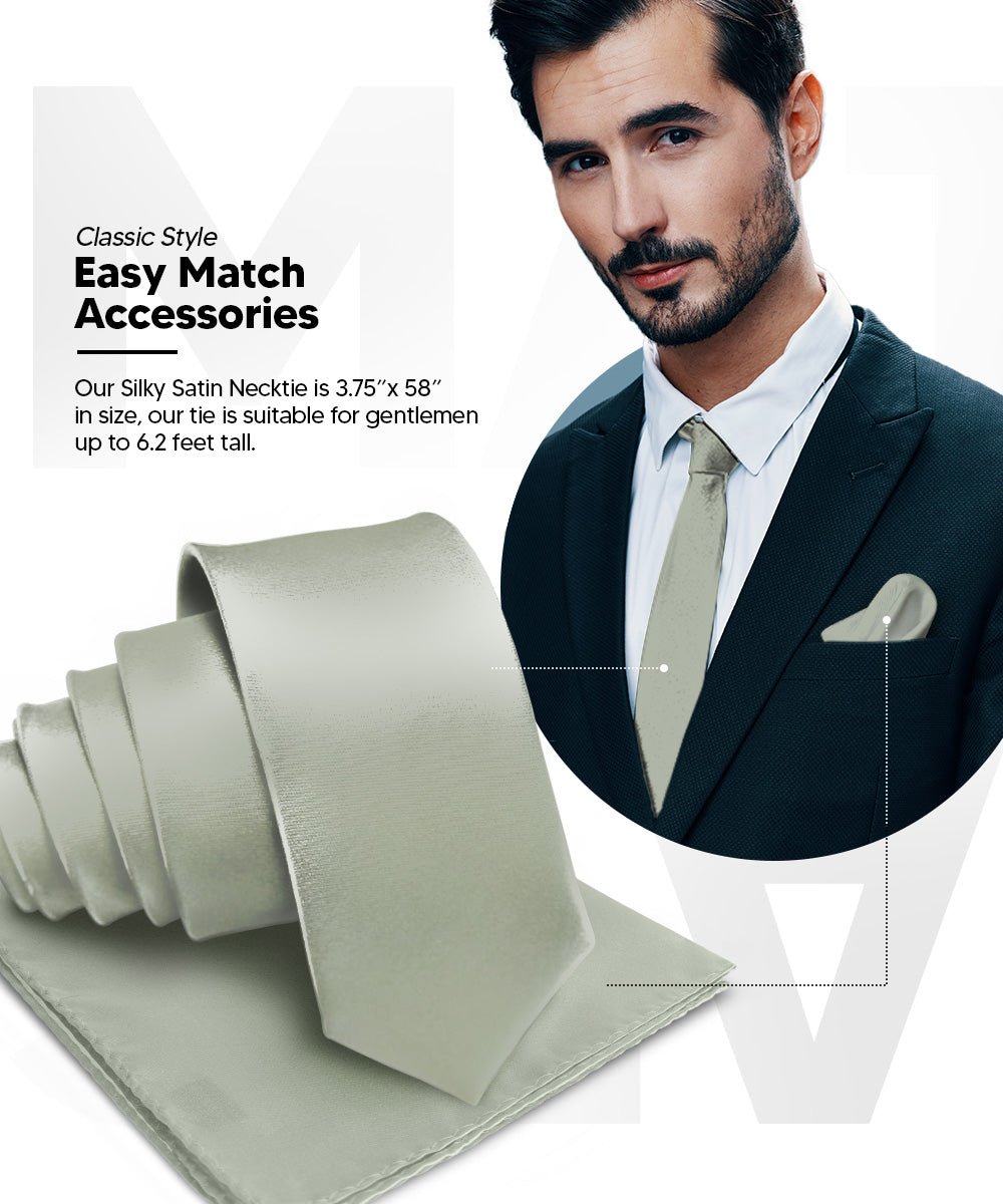 Vittorio Farina Men's Satin Necktie & Pocket Square - Suits You Sir - Sage Green -