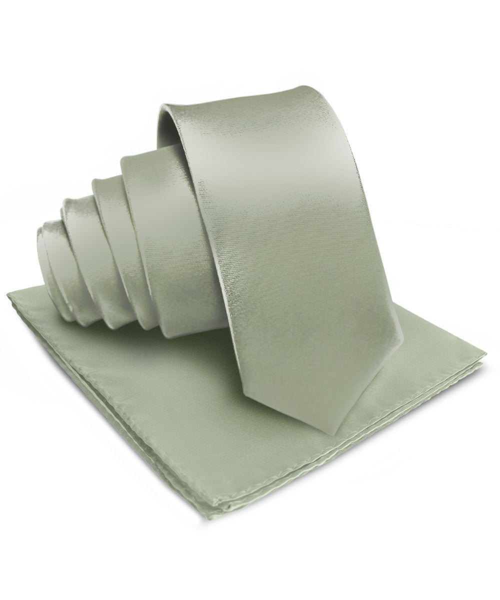 Vittorio Farina Men's Satin Necktie & Pocket Square - Suits You Sir - Sage Green -
