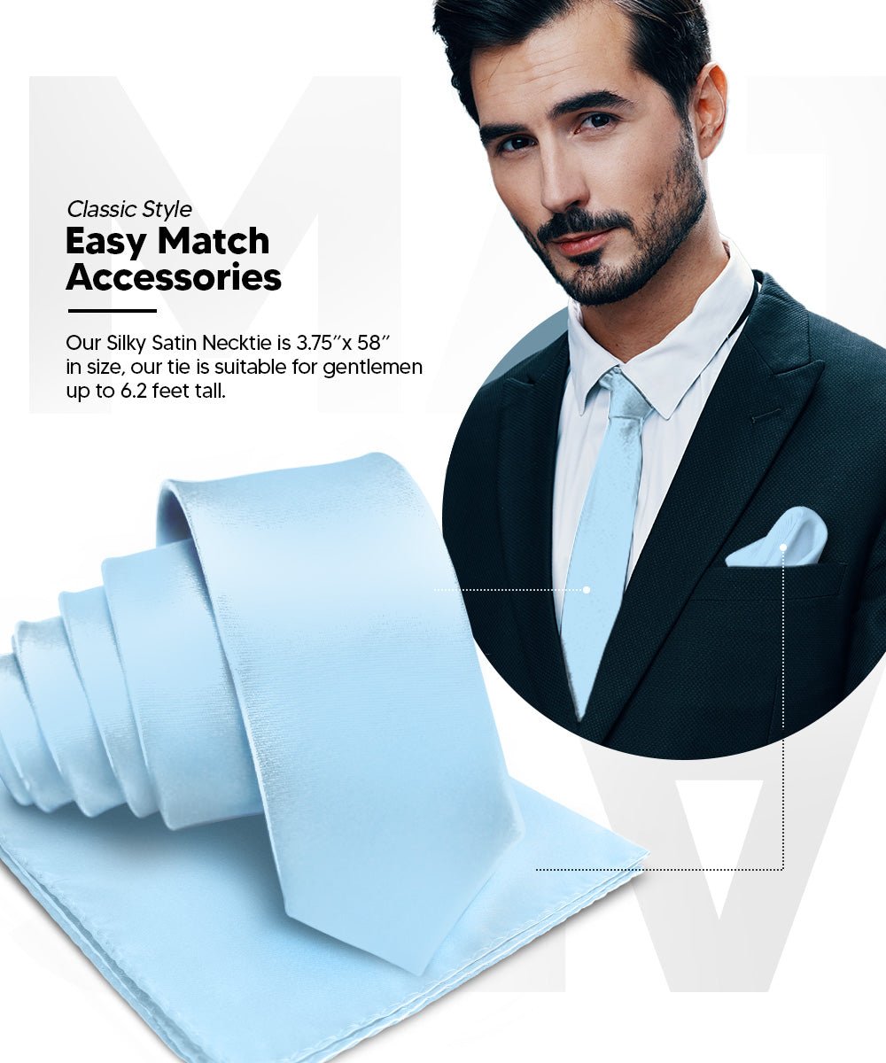 Vittorio Farina Men's Satin Necktie & Pocket Square - Suits You Sir - Sky Blue -