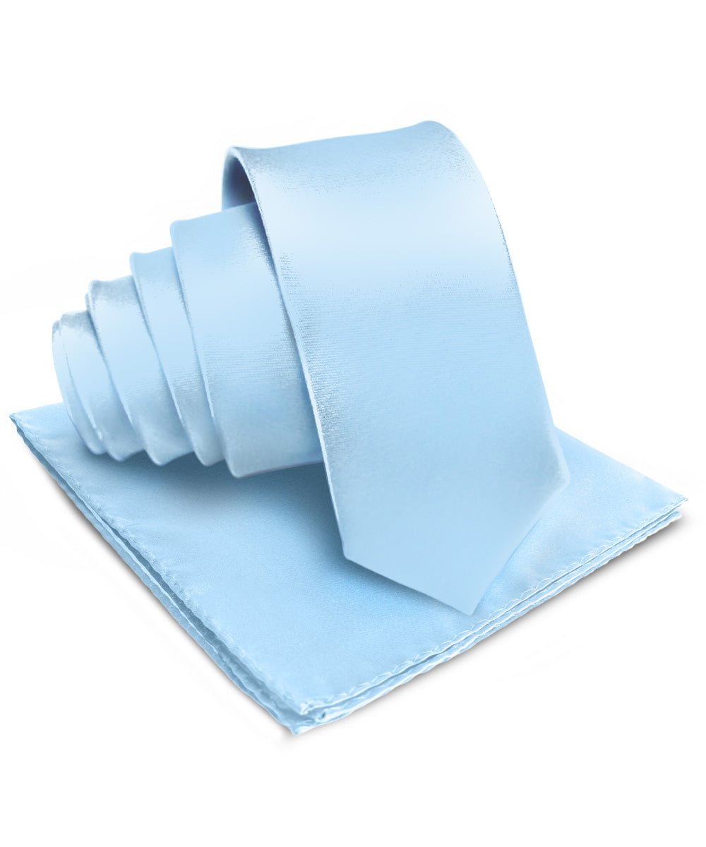 Vittorio Farina Men's Satin Necktie & Pocket Square - Suits You Sir - Sky Blue -