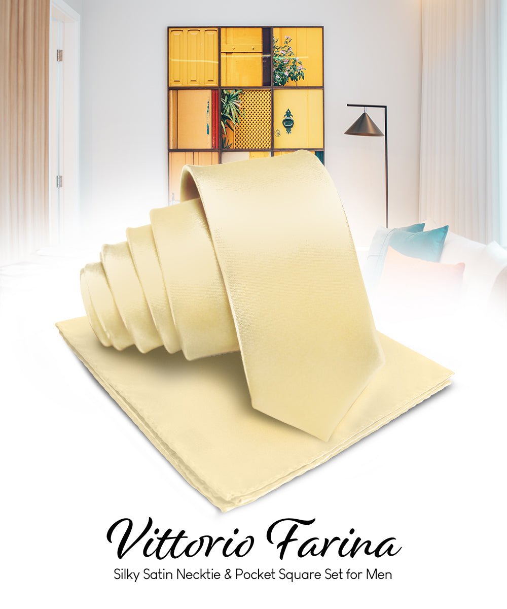 Vittorio Farina Men's Satin Necktie & Pocket Square - Suits You Sir - Tan -