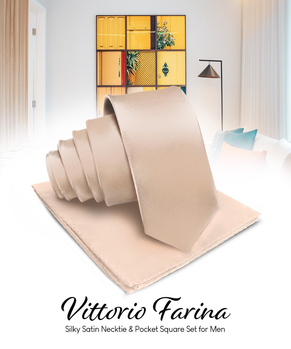 Vittorio Farina Men's Satin Necktie & Pocket Square - Suits You Sir - Taupe -