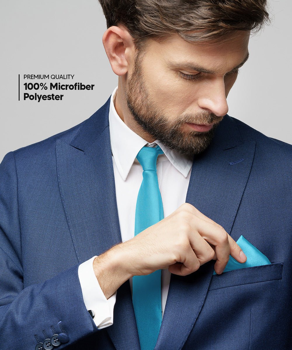 Vittorio Farina Men's Satin Necktie & Pocket Square - Suits You Sir - Turquoise -