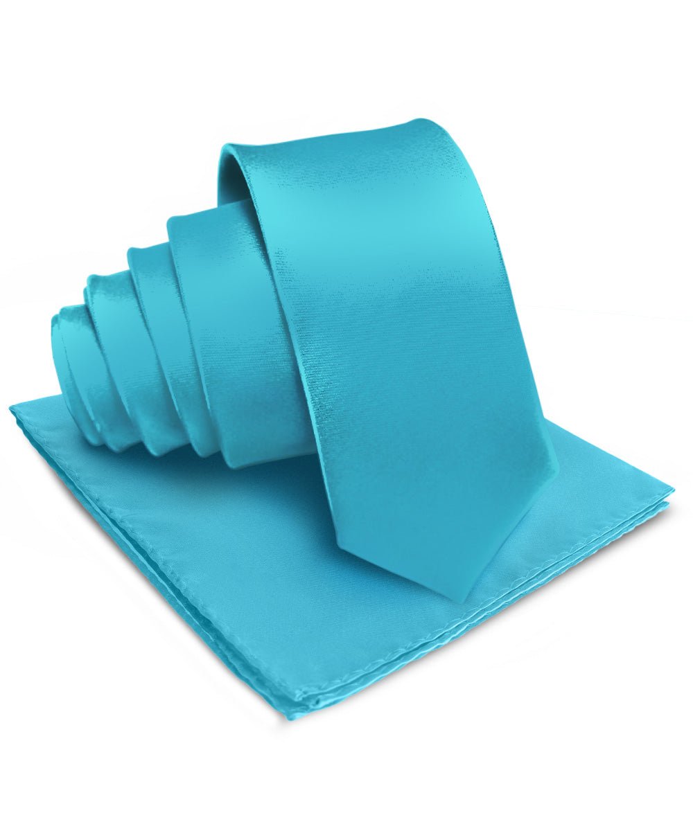 Vittorio Farina Men's Satin Necktie & Pocket Square - Suits You Sir - Turquoise -