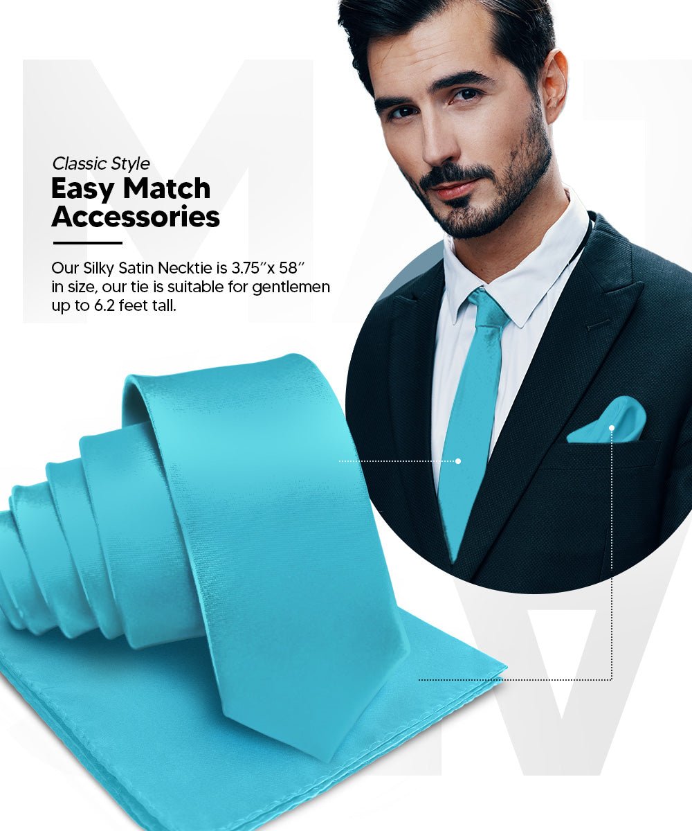 Vittorio Farina Men's Satin Necktie & Pocket Square - Suits You Sir - Turquoise -