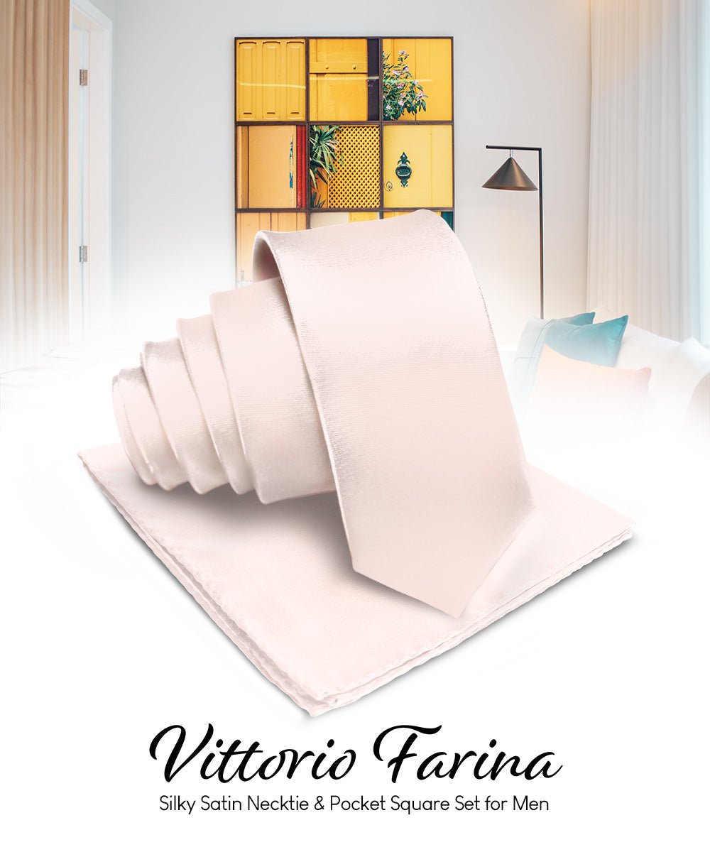 Vittorio Farina Men's Satin Necktie & Pocket Square - Suits You Sir - Vanilla -