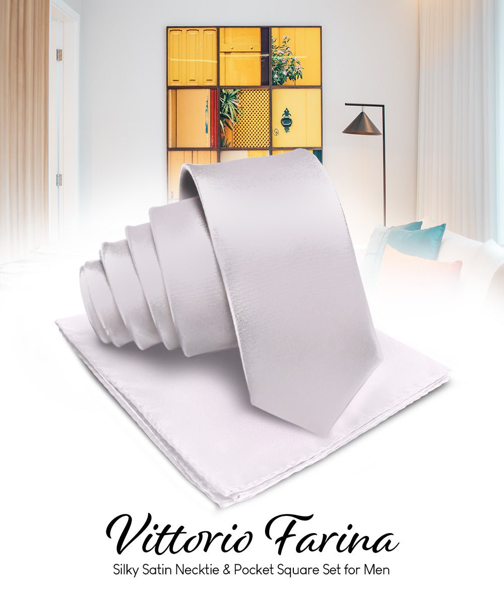 Vittorio Farina Men's Satin Necktie & Pocket Square - Suits You Sir - Warm Gray -