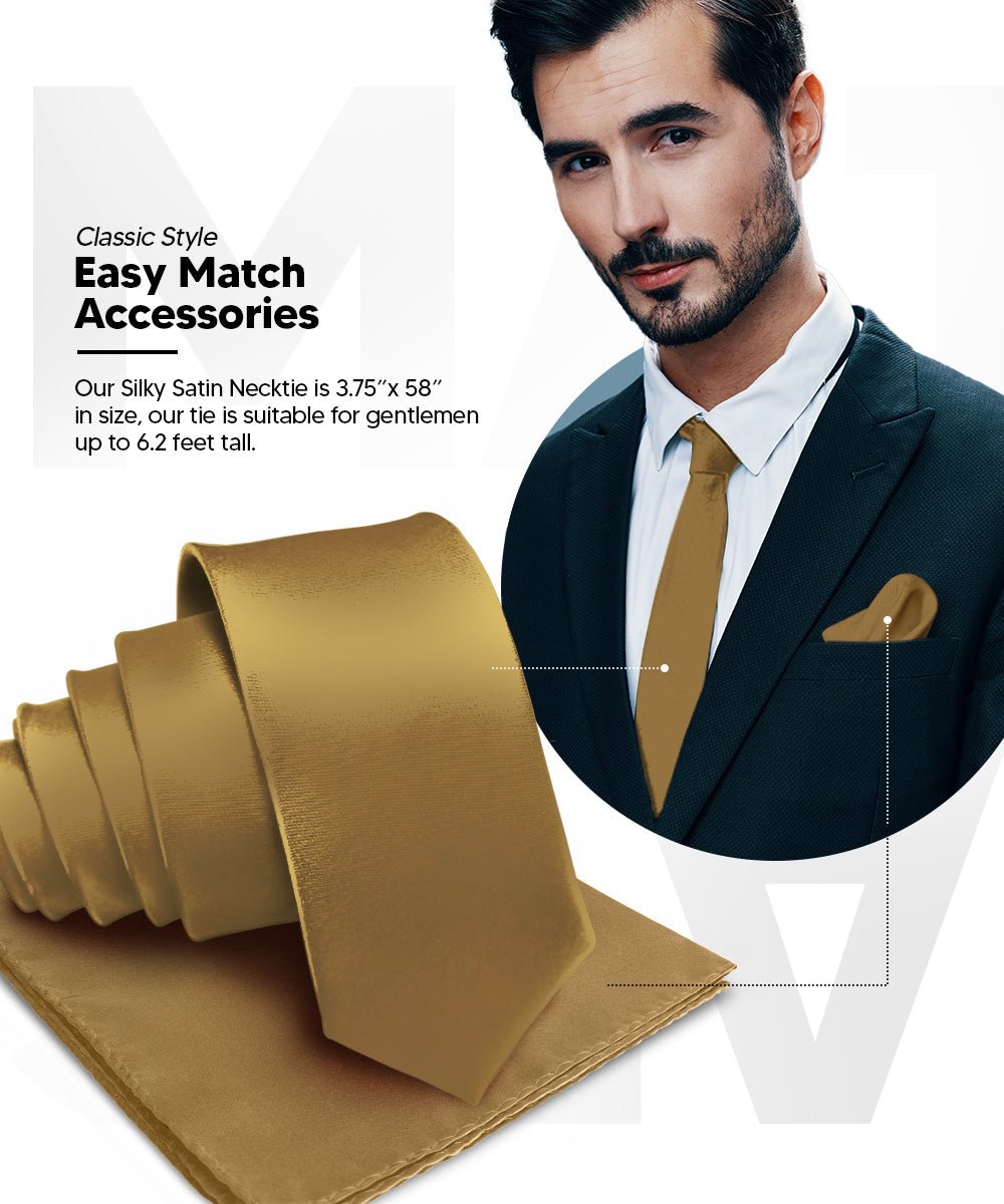 Vittorio Farina Men's Satin Necktie & Pocket Square - Suits You Sir - Whiskey Brown -