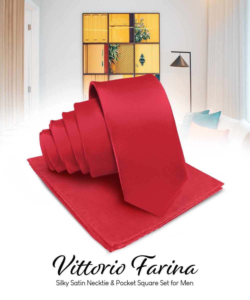 Vittorio Farina Men's Satin Necktie & Pocket Square - Suits You Sir - Wine -