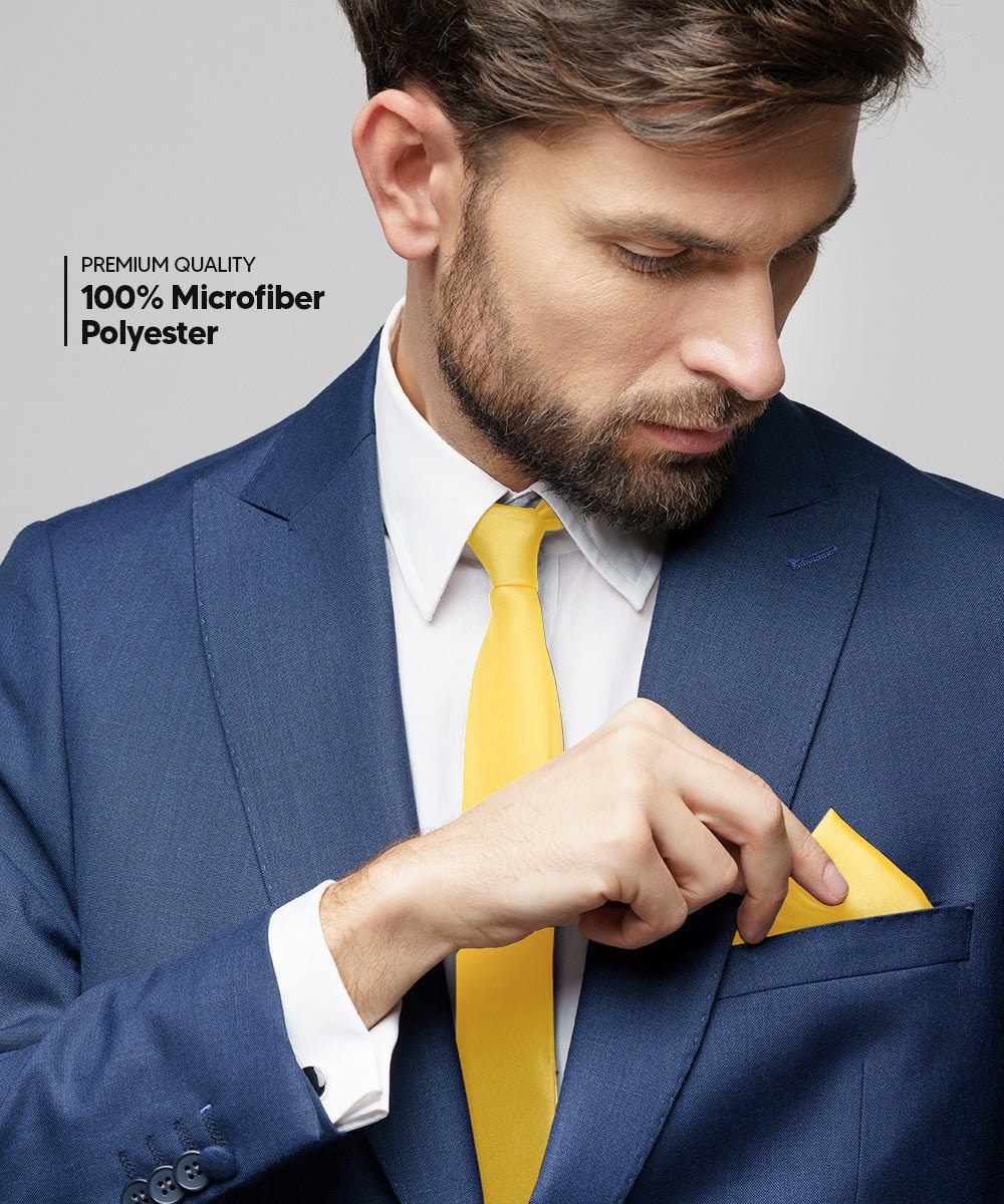 Vittorio Farina Men's Satin Necktie & Pocket Square - Suits You Sir - Yellow -