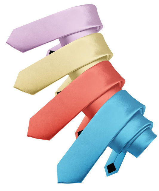 Vittorio Farina Men's Satin Skinny Necktie (Multipack) - Suits You Sir - Aqua/Coral/Maize/Lavender -