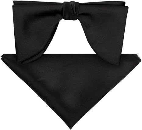 Vittorio Farina Men's Satin Teardrop Bow Tie & Pocket Square in Gift Box - Suits You Sir - Black -