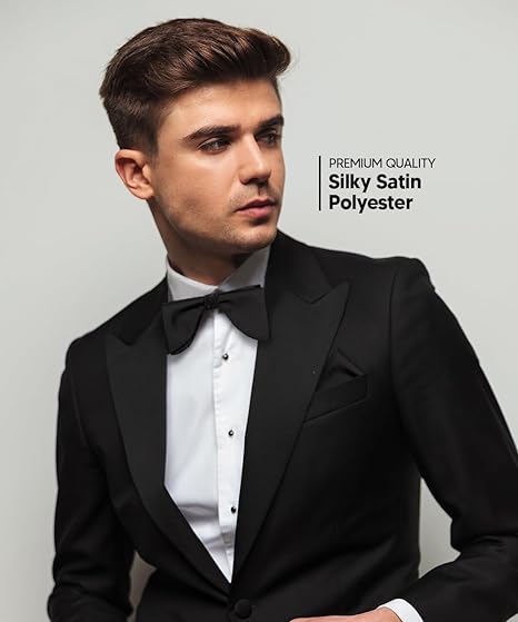 Vittorio Farina Men's Satin Teardrop Bow Tie & Pocket Square in Gift Box - Suits You Sir - Black -