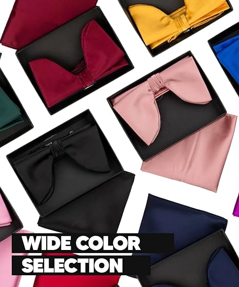 Vittorio Farina Men's Satin Teardrop Bow Tie & Pocket Square in Gift Box - Suits You Sir - Black -