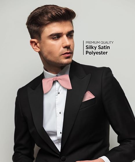 Vittorio Farina Men's Satin Teardrop Bow Tie & Pocket Square in Gift Box - Suits You Sir - Blush -