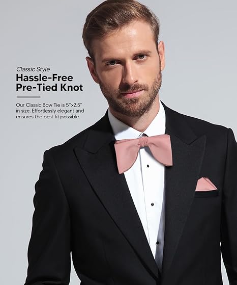 Vittorio Farina Men's Satin Teardrop Bow Tie & Pocket Square in Gift Box - Suits You Sir - Blush -