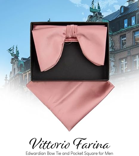 Vittorio Farina Men's Satin Teardrop Bow Tie & Pocket Square in Gift Box - Suits You Sir - Blush -