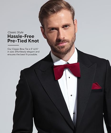 Vittorio Farina Men's Satin Teardrop Bow Tie & Pocket Square in Gift Box - Suits You Sir - Burgundy -