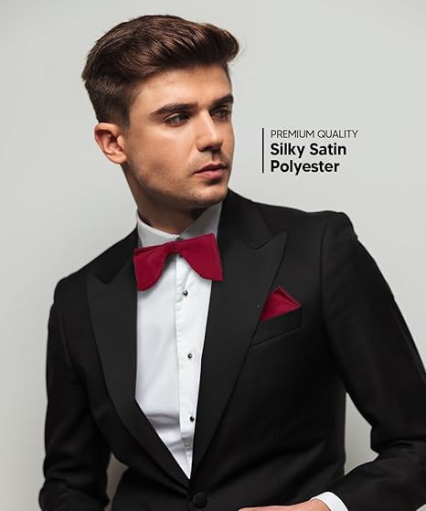 Vittorio Farina Men's Satin Teardrop Bow Tie & Pocket Square in Gift Box - Suits You Sir - Burgundy -