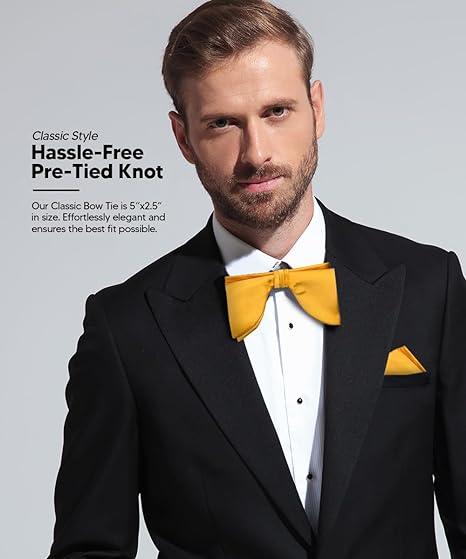 Vittorio Farina Men's Satin Teardrop Bow Tie & Pocket Square in Gift Box - Suits You Sir - Gold -