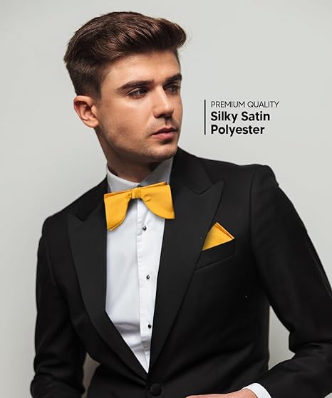 Vittorio Farina Men's Satin Teardrop Bow Tie & Pocket Square in Gift Box - Suits You Sir - Gold -