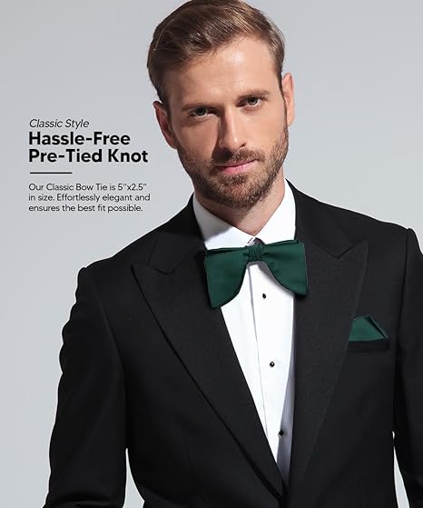 Vittorio Farina Men's Satin Teardrop Bow Tie & Pocket Square in Gift Box - Suits You Sir - Hunter Green -
