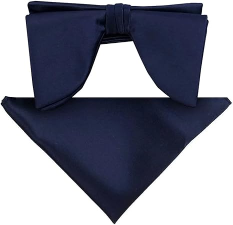 Vittorio Farina Men's Satin Teardrop Bow Tie & Pocket Square in Gift Box - Suits You Sir - Navy Blue -