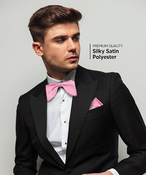 Vittorio Farina Men's Satin Teardrop Bow Tie & Pocket Square in Gift Box - Suits You Sir - Pink -