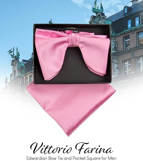 Vittorio Farina Men's Satin Teardrop Bow Tie & Pocket Square in Gift Box - Suits You Sir - Pink -