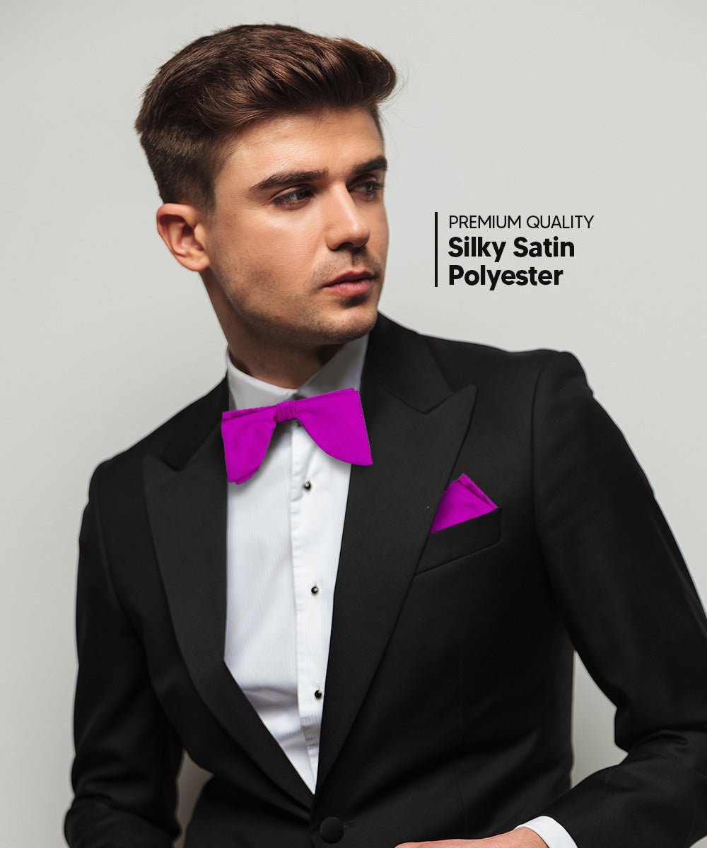 Vittorio Farina Men's Satin Teardrop Bow Tie & Pocket Square in Gift Box - Suits You Sir - Purple -