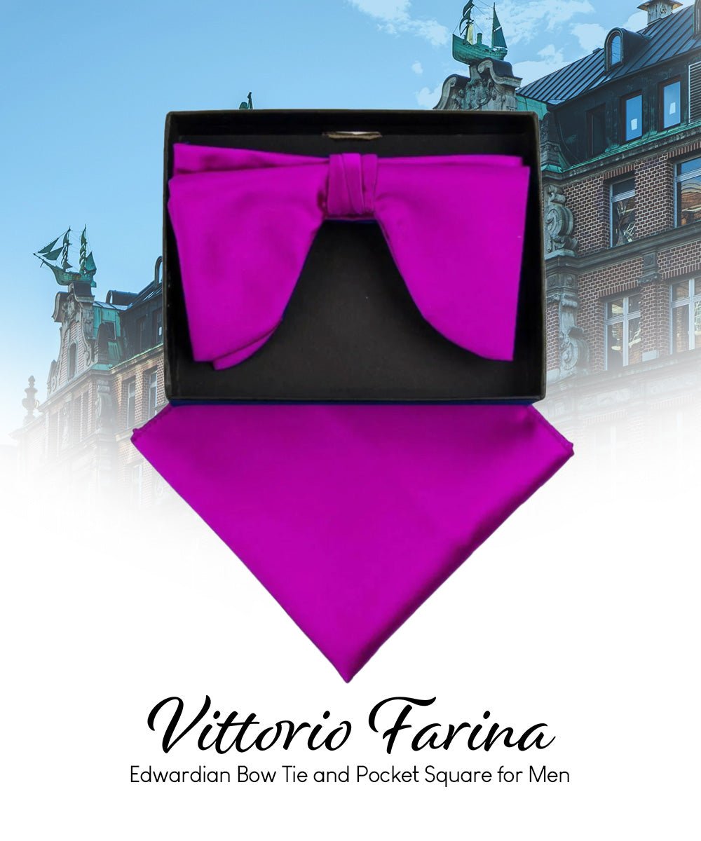 Vittorio Farina Men's Satin Teardrop Bow Tie & Pocket Square in Gift Box - Suits You Sir - Purple -