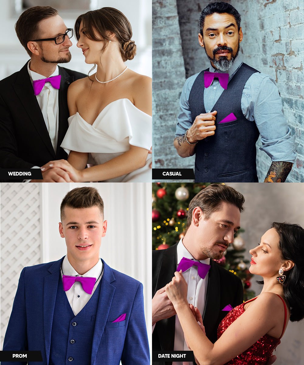 Vittorio Farina Men's Satin Teardrop Bow Tie & Pocket Square in Gift Box - Suits You Sir - Purple -