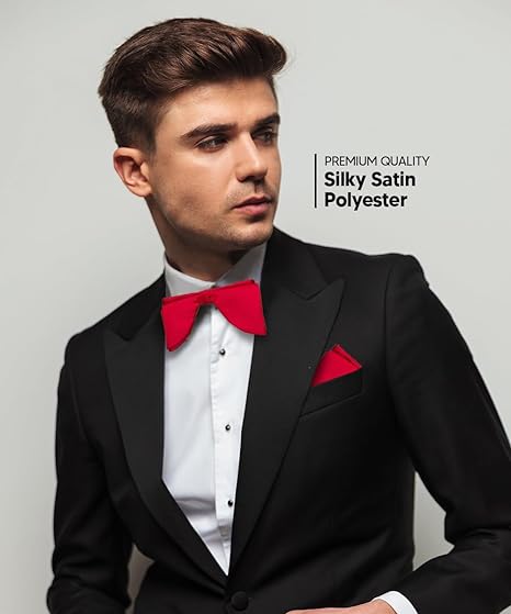 Vittorio Farina Men's Satin Teardrop Bow Tie & Pocket Square in Gift Box - Suits You Sir - Red -