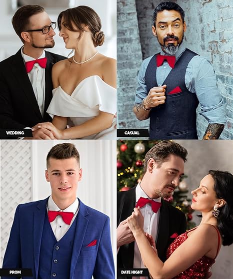 Vittorio Farina Men's Satin Teardrop Bow Tie & Pocket Square in Gift Box - Suits You Sir - Red -