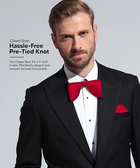 Vittorio Farina Men's Satin Teardrop Bow Tie & Pocket Square in Gift Box - Suits You Sir - Red -