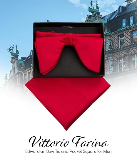 Vittorio Farina Men's Satin Teardrop Bow Tie & Pocket Square in Gift Box - Suits You Sir - Red -