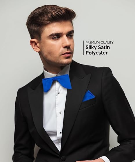 Vittorio Farina Men's Satin Teardrop Bow Tie & Pocket Square in Gift Box - Suits You Sir - Royal Blue -