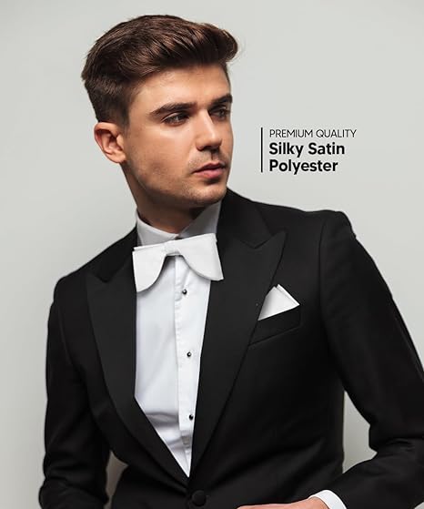 Vittorio Farina Men's Satin Teardrop Bow Tie & Pocket Square in Gift Box - Suits You Sir - White -