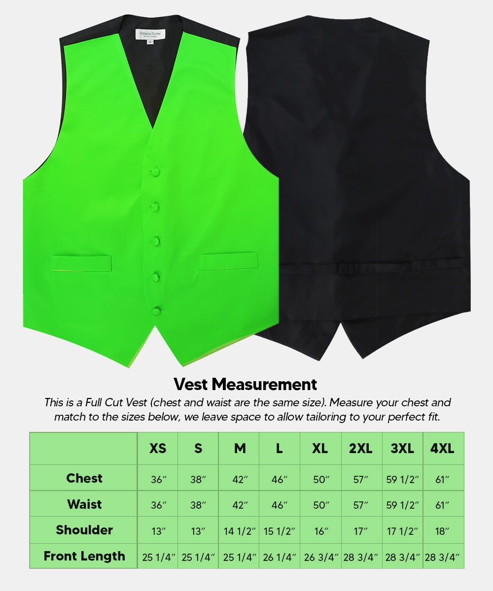 Vittorio Farina Men's Satin Vest, Necktie, Bow Tie and Pocket Square Set (Black Back) - Suits You Sir - Lime Green - XS