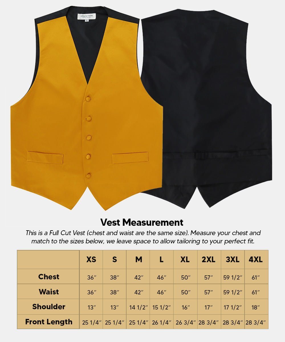 Vittorio Farina Men's Satin Vest, Necktie, Bow Tie and Pocket Square Set (Black Back) - Suits You Sir - Mustard Yellow - XS