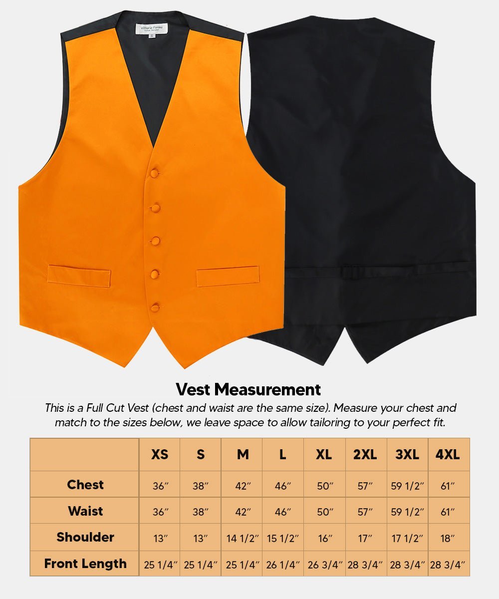 Vittorio Farina Men's Satin Vest, Necktie, Bow Tie and Pocket Square Set (Black Back) - Suits You Sir - Orange - XS