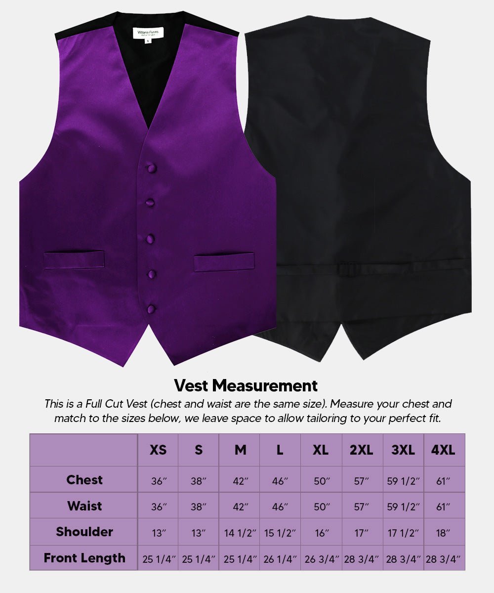 Vittorio Farina Men's Satin Vest, Necktie, Bow Tie and Pocket Square Set (Black Back) - Suits You Sir - Purple - XS